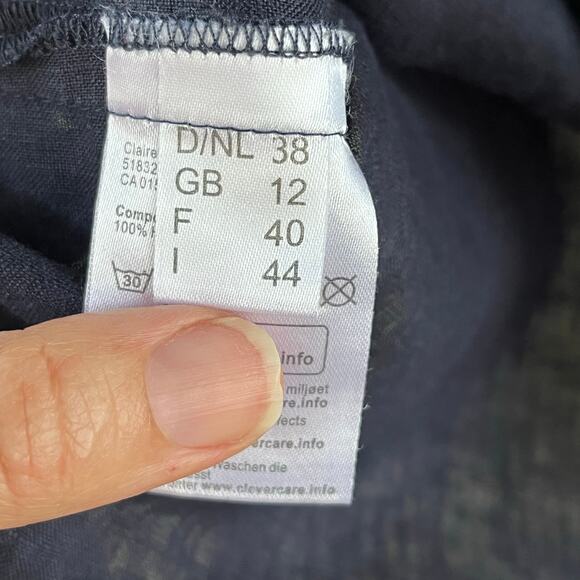 Claire Woman 100% Linen Dark Navy V-Neck Tie Sleeve Top Size M - Picture 6 of 7